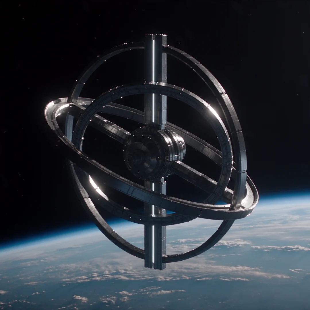 A cinematic orbital scene above Earth. Illustrative artwork, not evaluation results.